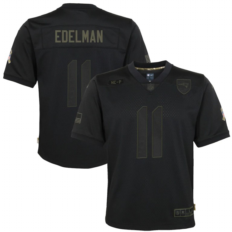 NFL New England Patriots #11 Julian Edelman Nike Youth 2020 Salute to Service Game  Black jerseys->youth soccer jersey->Youth Jersey